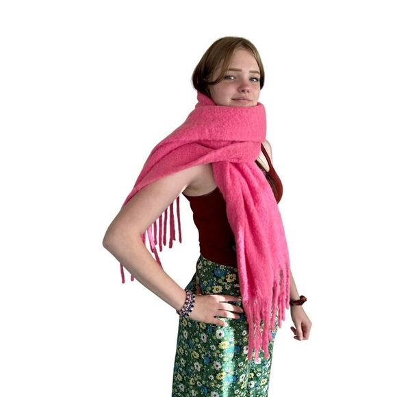 Anthropologie Pink/ Rose Barclay Fringed Wrap Scarf - Picture 1 of 8